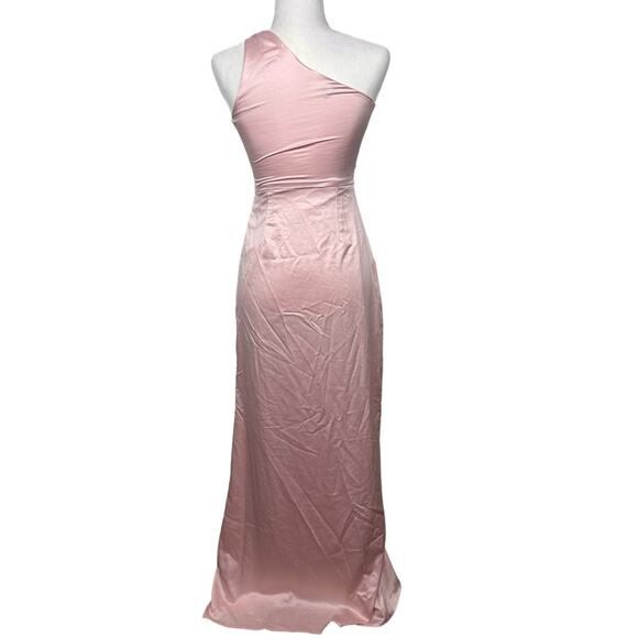 Lulus PROM Dreaming of Elegance Blush Pink Satin One-Shoulder Maxi Dress XS - Picture 8 of 11